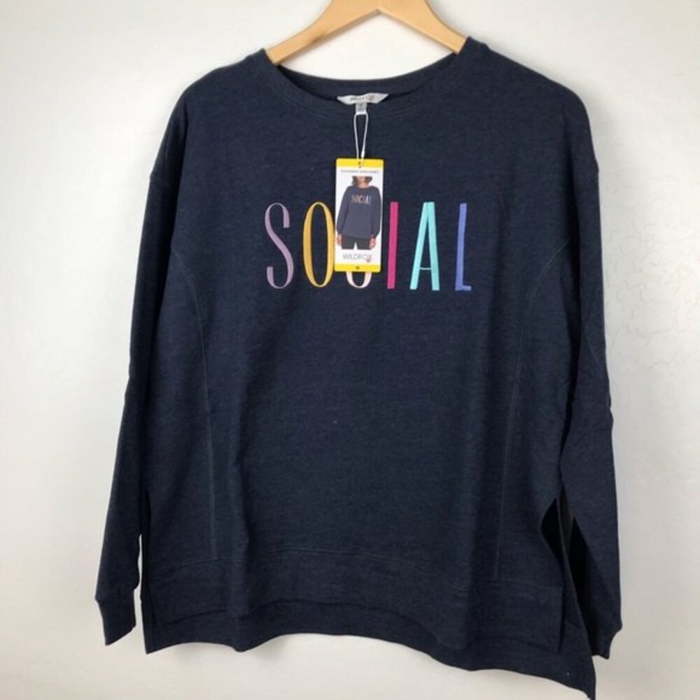 Wildfox Women's Blue Long Sleeve French Terry Statement Sweat Shirt